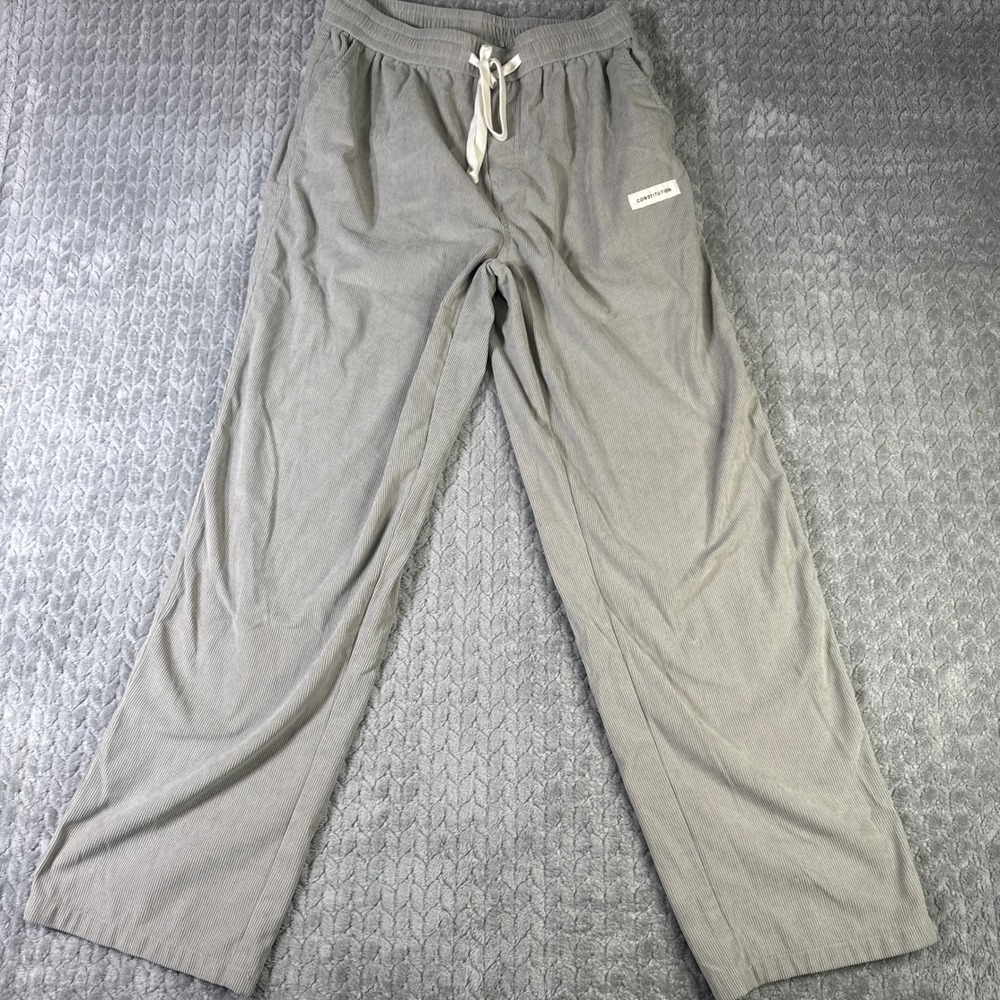 Manfinity Constitution Mens Gray Corduroy Pants Elastic Waist Drawstring Large